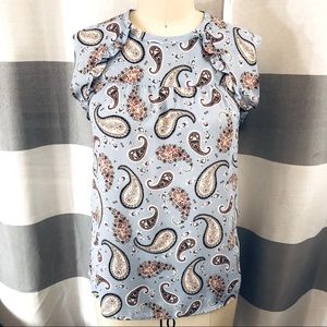 Loft top with floral blue print and short sleeves